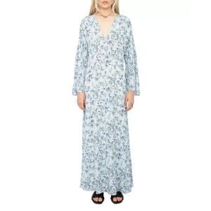 NWT Zadig&Voltaire Rasato Long-sleeve Floral Maxi Dress Sz M Blue #1B601